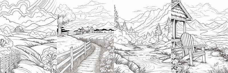 リラックスできる自然風景 大人の塗り絵サンプル
